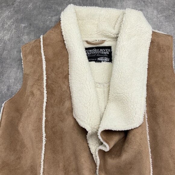 Panhandle Powder River Vest Women Large 44" Brown Ivory Sherpa‎ Open Casual - Picture 2 of 11